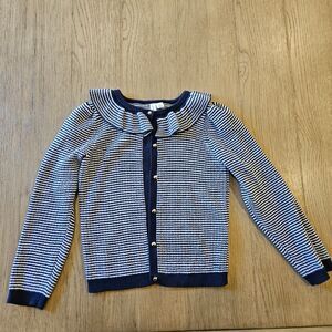 Janie and Jack Navy Blue WhiteStripe Ruffle Collar Cardigan Gold Buttons Girl 5T
